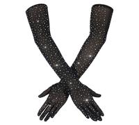 Yolev Women Long Gloves Rhinestone Black Gloves Fishnet Mesh Sparkly Glitter Fashion Opera Glove For Party Halloween Costumes Accessories