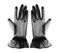 Yolev Women's Black Lace Gloves Ruffled Sheer Gloves Short Tulle Mesh Opera Glove for Wedding Dinner Dance Tea Party Halloween