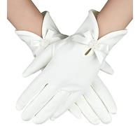 Yolev Women's Elegant White Satin Short Opera Gloves, 22cm/8.66in*8cm/3.14in, Wedding, Prom, Banquet, Dance Party