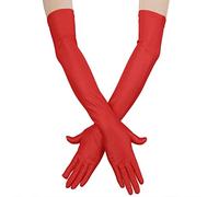 Yolev Women's Long Satin Finger Gloves - Opera Bridal Dance Gloves in Red, Stretchy, Adult Size, Total Length 20.47 In