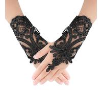 Yolev Women's Short Lace Embroidered Gloves Lace Fingerless Gloves Tea Party Gloves for Opera Prom Masquerade Evening Halloween Dress Accessories