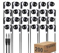 Yoley 200 Packs Classroom Earbuds Bulk Headphones for Kids School Students Children, Wholesale Class Set Durable Earphones, Individually Bagged (200 Black)