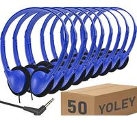 Yoley Classroom Headphones Bulk 50 Pack Class Set for School Students Kids and Adult -Sturdy Wired 3.5mm Plug (Blue, 50 Pack)