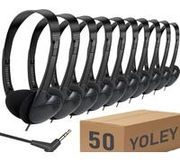 Yoley Classroom Headphones Bulk 50 Pack Class Set for School Students Kids and Adult -Sturdy Wired 3.5mm Plug (Black, 50 Pack)