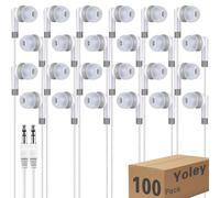 Yoley Kids Earbuds Headphones Bulk 100 Pack Class Set for School Classroom Students Children, Wholesale Durable Earphones (100 White)