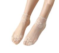 Yolhloy 10 Pairs Lace Ankle Socks Women's Nylon Pop Socks Anti-Slip Cotton Sole Silky Sheer Socks Reinforced Toe Invisible No Show Socks for Women Girls