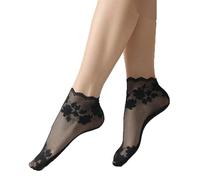 Yolhloy 10 Pairs Lace Ankle Socks Women's Nylon Pop Socks Anti-Slip Cotton Sole Silky Sheer Socks Reinforced Toe Invisible No Show Socks for Women Girls