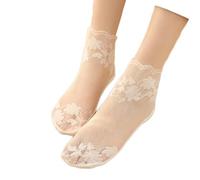 Yolhloy 10 Pairs Lace Ankle Socks Women's Nylon Pop Socks Anti-Slip Cotton Sole Silky Sheer Socks Reinforced Toe Invisible No Show Socks for Women Girls