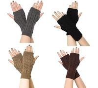 Yolhloy 4 Pairs Women Fingerless Gloves Winter Long Arm Wrist Warmers Gloves Ladies Mittens Thickened Thermal Knitted Gloves for Women Men