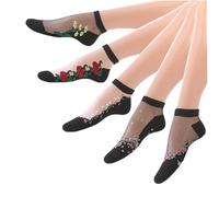 Yolhloy 5 Pairs Women's Nylon Socks Transparent Thin Silky Anti-Slip Cotton Sole Ankle High Tights Socks Sheer Pop Stocking