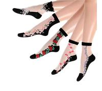 Yolhloy 5 Pairs Women's Nylon Socks Transparent Thin Silky Anti-Slip Cotton Sole Ankle High Tights Socks Sheer Pop Stocking