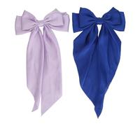 YolieraArt Big Hair Bows for Women, Double Layer Large Hair Ribbon Bow with Metal Clips, Long Tail Aesthetic Hair Accessories, Purple and Dark Blue