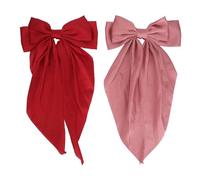 YolieraArt Big Hair Bows Set 1 Red 1 Pink, Double Layer Long Tail Ribbon Hair Accessories, Large Bow Hairs Ornaments with Metal Clips, Fashionable Women Hair Decor