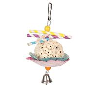 YolieraArt Cake Bird Foraging Toy, Edible Soft Shredding Chewing Toy for Cockatiel Budgie, Single Ball String with Red Green Paper Tray, Made from Plant Roots and Safe Food Dyes (Single Ball String)