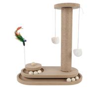 YolieraArt Cat Scratching Post, Density Board Cat Toy with Turntable, Teaser Rod and Sisal Rope, Stable Base, Interactive Entertainment and Exercise for Indoor Cats
