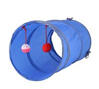 YolieraArt Collapsible Cat Tunnel Toy with Bell and Plush Balls, Foldable Play Tube with Steel Frame, Interactive Pet Toy for Kittens, Space Saving Design, Indoor Pursuit Game (Blue)