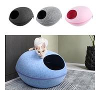 YolieraArt Felt Cat Cave Bed with Removable Cover, Cozy Pet Shelter for Indoor Cats, Zippered Washable Cat House with Roomy Interior, Warm Kitty Hideaway (Light Grey)