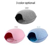 YolieraArt Felt Cat Cave Bed with Removable Cover, Cozy Pet Shelter for Indoor Cats, Zippered Washable Cat House with Roomy Interior, Warm Kitty Hideaway (Azul)