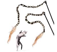 YolieraArt Leopard Print Cat Teaser Wand with Soft Chicken Feathers, Interactive Cat Toy Stick for Play, Safe Kitten Tease Rod for Exercise and Bonding