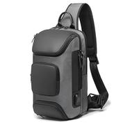 YolieraArt Men Sling Bag, Oxford Fabric Lightweight Crossbody Backpack, Multi Layer Large Capacity Chest Bag With USB Charging Port, Ergonomic Padded Shoulder Bag For Outdoor Trave (Gray)
