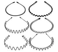 YolieraArt Metal Headbands 6 Pack, Unisex Spring Wave Hair Bands Non Slip Elastic Headwraps for Sports, Makeup and Daily Use, Black Metal Alloy Hair Accessories
