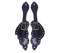 YolieraArt Pair Spur Strap, Western Retro Horse Spur Strap with Buckle, Genuine Cow Leather Material for Horse Training, Decorative Rhinestones Inlaid Surface, Metal Buckle for Easy Adjustment,