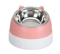 YolieraArt Raised Cat Bowl, 15° Tilted Dual Bowls, Anti Slip Plastic Pet Plate, Slower Feeder for Cats and Puppy, Cervical Support Design, Easy to Clean, Food and Water Plates (Pink)