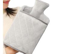 YolieraArt Rubber Hot Water Bottle 2L with Plush Cover, Large Capacity 2000ml Hand Warmer with Removable Pocket for Body Warmth, Gray