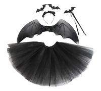 YolieraArt S o k i t r e e 4Pcs Girls Halloween Costume Set, Black Bat Wing Mesh Skirt with Headband and Wand, Party Dress Up Props for Carnival Cosplay (Style Two)