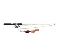 YolieraArt Telescopic Cat Teaser Wand with Feather & Catnip, Adjustable Length Fishing Rod Toy, Interactive White Fish Design for Indoor Cats, Dangling Training Toy (Red Fish)