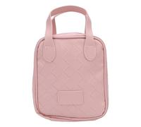 YolieraArt Travel Makeup Bag PU Leather - 17x8x19cm Woven Divider Design, Water Resistant with Portable Handle, Pink Toiletry Bag for Cosmetics Storage, Large Capacity with Multiple Pockets