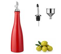 YOLIFE 17 oz/500 ml Olive Oil Dispenser Bottle, Ceramic Oil Bottle - Red | Oil & Vinegar Bottle with Gravity Spout, Leak Proof and Light-blocking for EVOO Include 2 Spouts and 1 Funnel