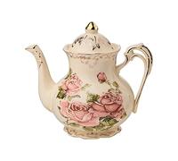YOLIFE Ivory Rose Teapot, 25oz/2 Cup Vintage Ceamic Tea Pot with Infuser, Floral Teapot Pink Rose with Gold Trim