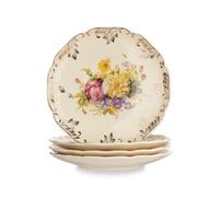 YOLIFE Ivory Vintage Floral Tea Saucers Set of 4, 5.8 inch with Gold Leaves Trim - Beautiful Porcelain Tea Plates for Cups, Ideal for Tea Parties