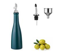 YOLIFE Olive Oil Dispenser Bottle with Gravity Spout, 16oz Ceramic Oil Dispenser for Kitchen, Leak Proof EVOO Dispensing Bottle with 2 Spouts and 1 Funnel for Vinegar, Juice(Green)
