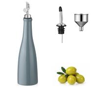 YOLIFE Olive Oil Dispenser Bottle with Gravity Spout, 20oz Ceramic Oil Dispenser for Kitchen, Leak Proof EVOO Dispensing Bottle with 2 Spouts and 1 Funnel for Vinegar, Juice(Grey)