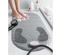 Yolife Shower mat Non Slip Bath Mat,40X80 CM Shower Foot Scrubber Mat with Removable Pumice Stone,TPE Shower Stall Mat Foot Cleaning Massage with Suction Cups & Drain Holes
