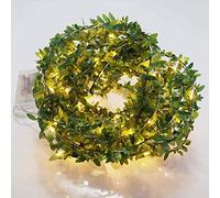 YOLIGHT Artificial Green Leaf String Lights LED Ivy Willow Leaf Garland Fairy Wreath Light Battery Powered for Christmas Wedding Birthday Decor (Battery Powered, 32.8FT/100LED)
