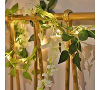 YOLIGHT Artificial Wisteria Flower Garland Rattan String Lights 20 LED Fairy Vine Light Battery Powered Indoor Outdoor Decor Wreath Lamp(White Wisteria, 6.56FT/20LED)