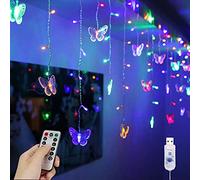 YOLIGHT Butterfly Curtain Lights 4m 96 LED Fairy Lights 8 Modes with Remote Control, Hanging Butterfly String Lights for Room Girls Garden Ceiling Wall Party Wedding Christmas Decoration(Multicolor)