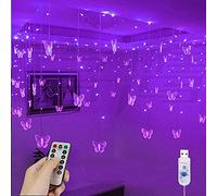 YOLIGHT Butterfly Curtain Lights 4m 96 LED Fairy Lights 8 Modes with Remote Control, Hanging Butterfly String Lights for Room Girls Garden Ceiling Wall Party Wedding Christmas Decoration(Purple)