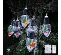 YOLIGHT Christmas Bulb String Lights Battery Operated & Timer, 13ft 20 LED Christmas Tree Lights with Cute Ornaments, Snow Globe Lights for Home Room Mantel Christmas Decoration Indoor (White)