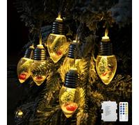 YOLIGHT Christmas Bulb String Lights Battery Operated & Timer, 13ft 20 LED Xmas Tree Lights with Cute Ornaments, Snow Globe Lights for Home Room Mantel Christmas Decoration Indoor (Warm White)