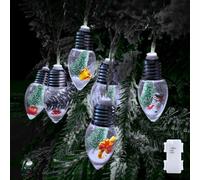 YOLIGHT Christmas Bulb String Lights Battery Operated & Timer, 6.5ft 10 LED Snow Globe Lights, Tree Light with Cute Ornaments for Home Room Mantel Christmas Decoration Indoor (White)