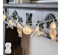 YOLIGHT Under The Sea Fairy Lights Battery Operated 2m 10 LED Beach Decor String Lights with Timer, Seashell Starfish Seahorse Decoration for Tropical Nautical Party Wedding Birthday Bedroom