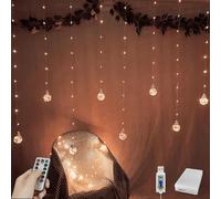 YOLIGHT Wishing Ball Curtain Lights 200 LED Window Curtain Lights with Remote Timer, USB Battery Powered Twinkle Globe Fairy Lights for Wedding Party Bedroom Christmas Decoration (Orange)