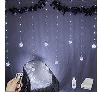 YOLIGHT Wishing Ball Curtain Lights 200 LED Window Curtain Lights with Remote, USB Battery Powered Twinkle Globe Fairy Lights for Wedding Party Bedroom Christmas Decoration (White)