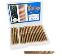 Yoliko 20 Pack 3/16-24x 2 Inch Hanger Bolts 3/16-24" Double Headed Bolts 3/16 Wood Dowel Screw Self-Tapping Screw Hanger Bolts for Furniture Screws Double Screw Threaded Rods Bolt 50.8mm Length