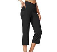 Yolimok 2024 Cropped Trousers Women UK Petite, Capri Yoga Pants Ladies Strechy Plain Elasticated High Waist Trousers Women Joggers Bottoms Deals Pull on Bottoms with Pockets Warehouse Clearance