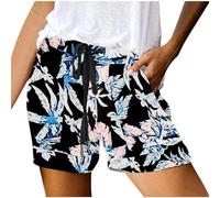 Yolimok Boho Shorts Women for UK Summer Casual Striped with Drawstring Pockets High Waist Oversized Legging Fashion Breathable Comfortable Loungewear Cycling Shorts Ladies Swim Shorts Size S-5XL